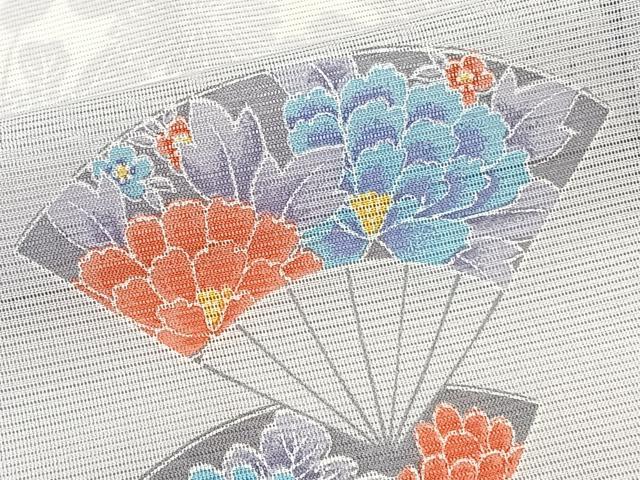 平和屋着物*夏物 小紋 絽 扇花文 洗える着物 CABI3704xi