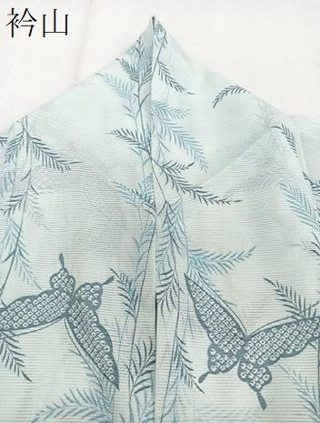 平和屋着物*夏物 小紋 絽 草木舞蝶文 洗える着物 CABI3706xi
