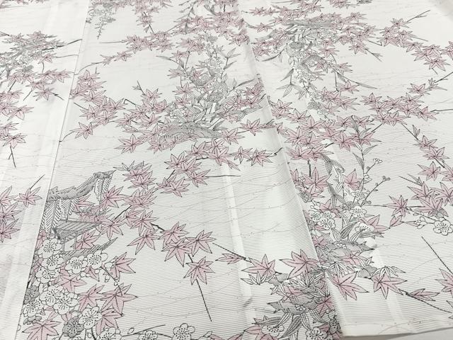 平和屋着物*夏物 小紋 絽 風景花文 洗える着物 未使用 CABI3714xi