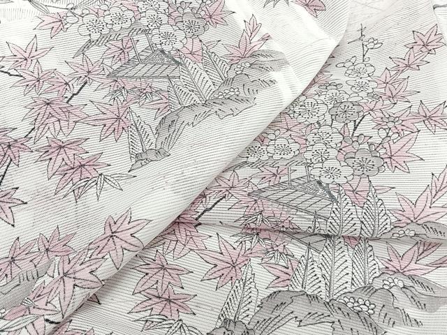 平和屋着物*夏物 小紋 絽 風景花文 洗える着物 未使用 CABI3714xi