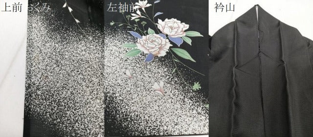 平和屋着物*夏物 訪問着 絽 草花文 黒地 洗える着物 CABI3715xi