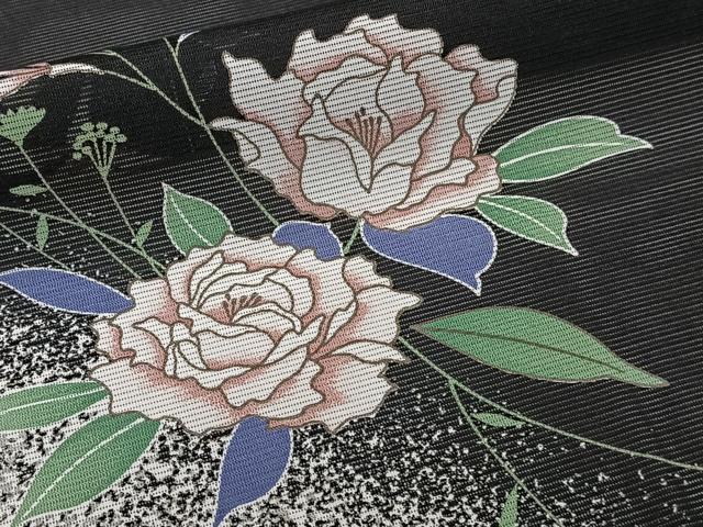 平和屋着物*夏物 訪問着 絽 草花文 黒地 洗える着物 CABI3715xi
