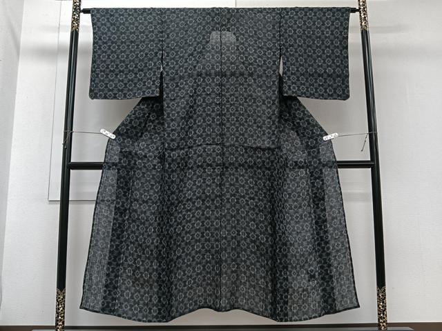 平和屋着物*夏物 重要無形文化財 本場宮古上布 小紋 幾何学文様 黒地 苧麻 逸品 CABI3729xi