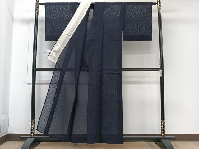 平和屋着物*夏物 色無地 草花紋紗 紫黒色 正絹 逸品 CABI3733xi