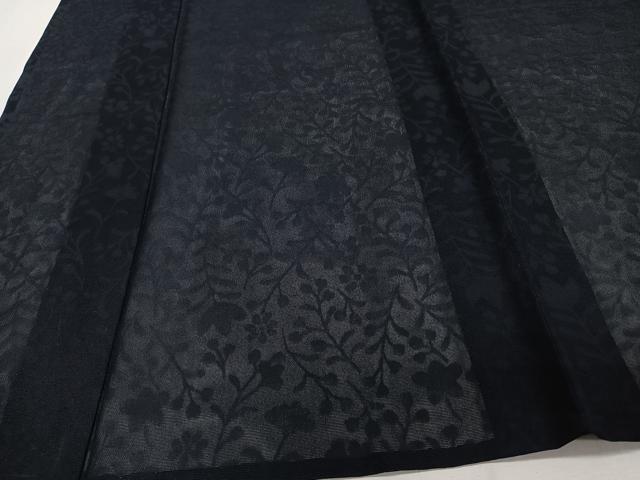 平和屋着物*夏物 色無地 草花紋紗 紫黒色 正絹 逸品 CABI3733xi