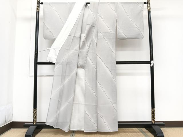 平和屋着物*夏物 小紋 縦絽 斜線文 正絹 逸品 CABI3742xi