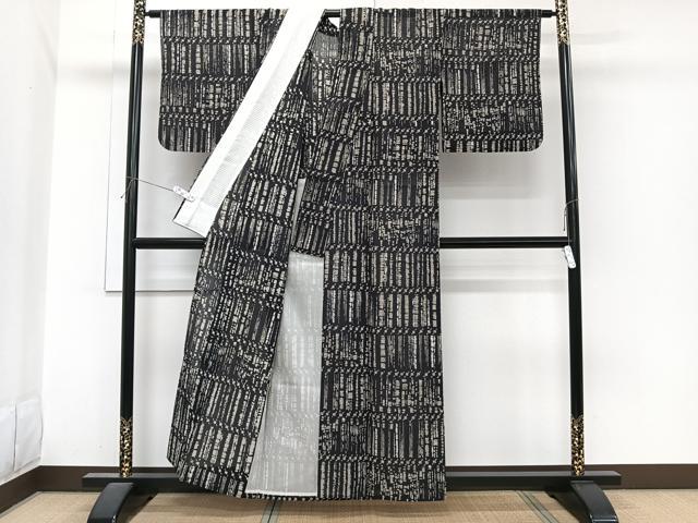 平和屋着物*夏物 小紋 紗紬 ろうけつ染め 抽象文様 正絹 逸品 CABI3744xi