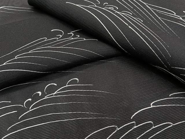 平和屋着物*夏物 小紋 絽 立波文 黒地 正絹 逸品 CABI3748xi