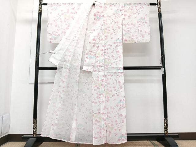 平和屋着物*夏物 小紋 紗 舞蝶楓文 CABI3756xi