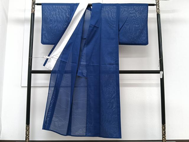 平和屋着物*夏物 色無地 絽 芝花紋紗 紺青色 洗える着物 CABI3760xi