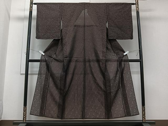 平和屋着物*夏物 小紋 絽 花唐草文 黒地 正絹 逸品 CABI3761xi