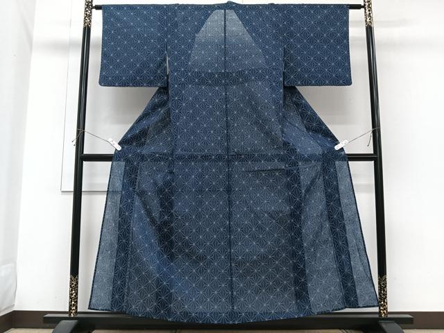 平和屋着物*夏物 小紋 紗 麻の葉文 CABI3762xi