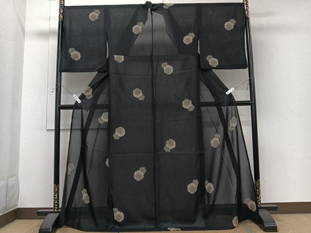 平和屋着物*夏物 小紋 紗 雪輪重ね文 黒地 正絹 逸品 CABI3771xi