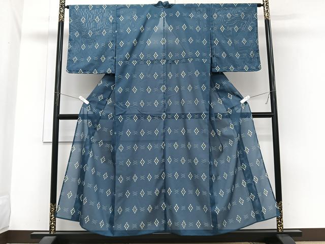 平和屋着物*夏物 小紋 絽 菱文 洗える着物 未使用 CABI3777xi