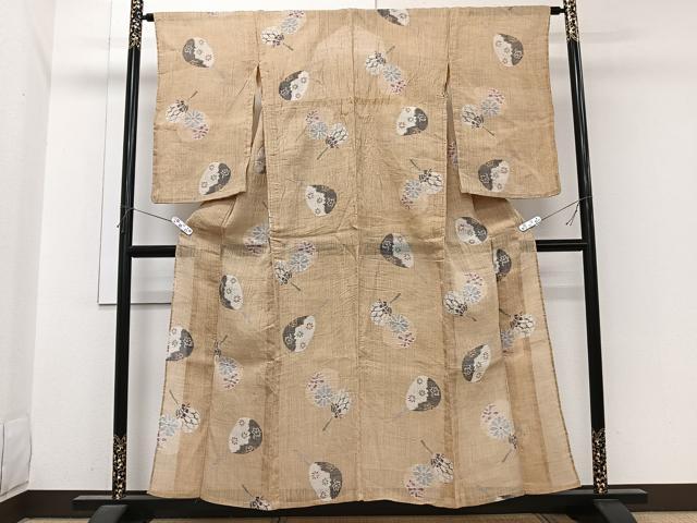 平和屋着物*夏物 本場小千谷縮 団扇花文 麻 逸品 CABI3789xi