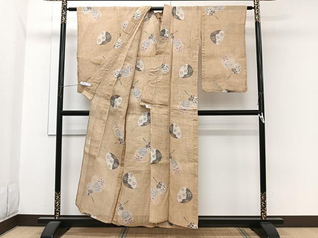 平和屋着物*夏物 本場小千谷縮 団扇花文 麻 逸品 CABI3789xi