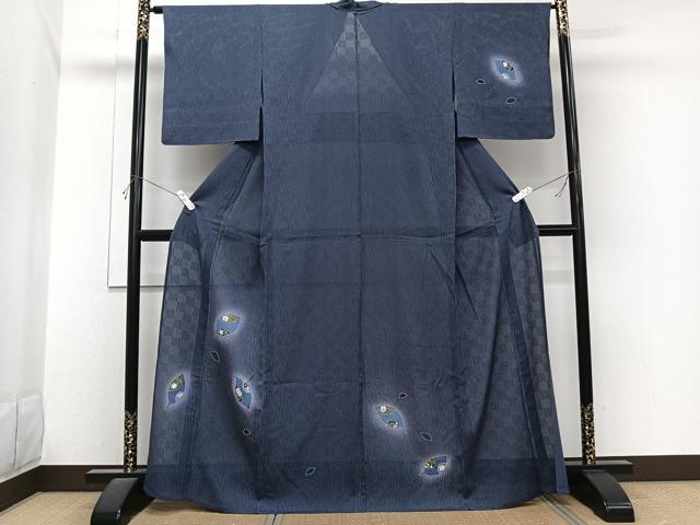 平和屋着物*夏物 訪問着 市松紋絽 落ち葉 暈し染め 正絹 逸品 CABI3790xi