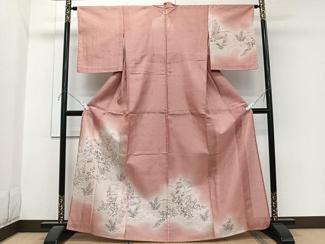 平和屋着物*夏物 訪問着 紗 手描き 枝花青海波文 暈し染め 正絹 逸品 CABI3794xi