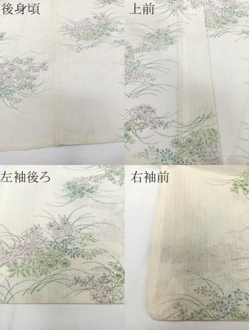 平和屋着物*夏物 小紋 紗 草花文 洗える着物 CABI3797xi