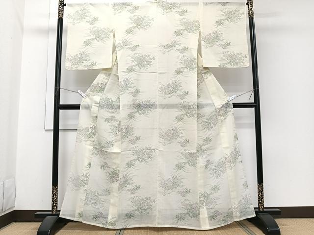 平和屋着物*夏物 小紋 紗 草花文 洗える着物 CABI3797xi