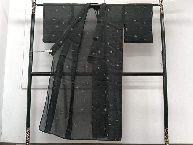 平和屋着物*夏物 小紋 紗 抽象文 黒地 正絹 逸品 CABI3806xi
