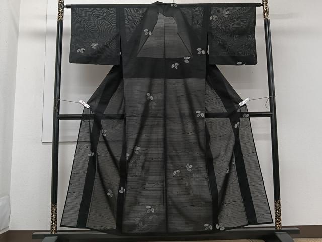 平和屋着物*夏物 小紋 絽 萩花 黒地 正絹 逸品 CABI3820xi
