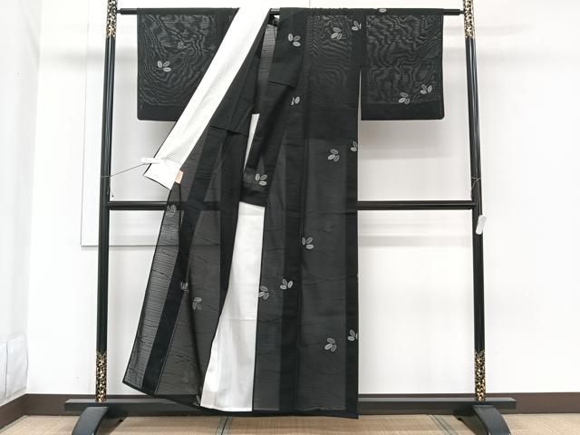 平和屋着物*夏物 小紋 絽 萩花 黒地 正絹 逸品 CABI3820xi