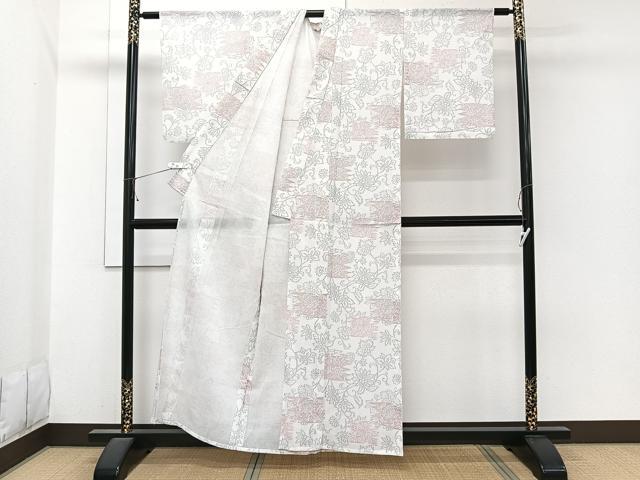 平和屋着物*夏物 小紋 紗 更紗花唐草文 CABI3826xi