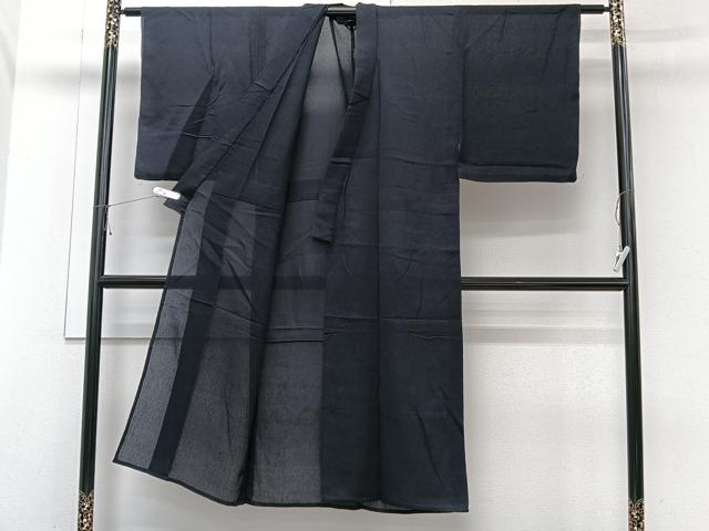 平和屋着物*夏物 男性 お召 紗 霞文 黒地 正絹 逸品 CABI3828xi