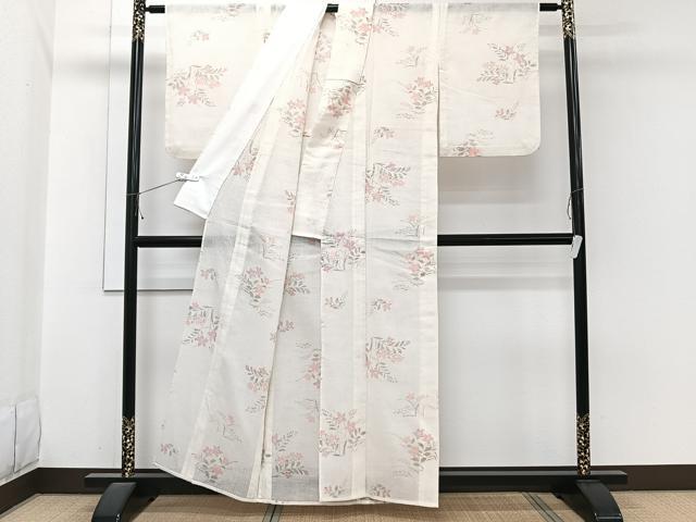 平和屋着物*夏物 小紋 紗 草花文 洗える着物 CABI3832xi