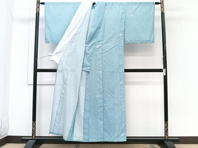 平和屋着物*夏物 小紋 絽 扇花文 洗える着物 CABI3838xi