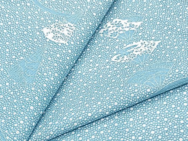 平和屋着物*夏物 小紋 絽 扇花文 洗える着物 CABI3838xi