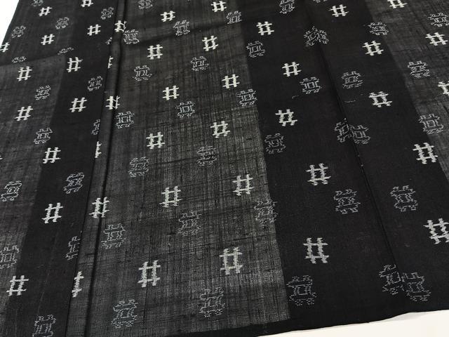 平和屋着物*夏物 小紋 紗紬 井桁絣 黒地 正絹 逸品 CABI3842xi