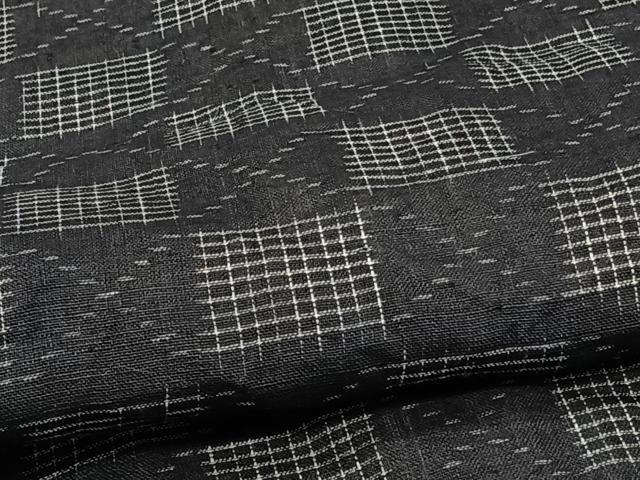 平和屋着物*夏物 上布 市松文 黒地 麻 逸品 CABI3845xi