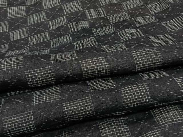 平和屋着物*夏物 上布 市松文 黒地 麻 逸品 CABI3845xi