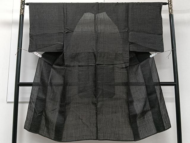 平和屋着物*夏物 男性 上布 亀甲文様 黒地 麻 逸品 CABI3846xi