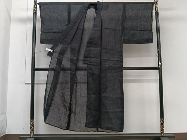 平和屋着物*夏物 男性 小紋 紗 格子 黒地 CABI3848xi