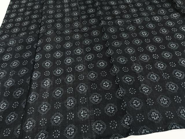 平和屋着物*夏物 重要無形文化財 本場宮古上布 花菱文 黒地 苧麻 逸品 CABI3849xi