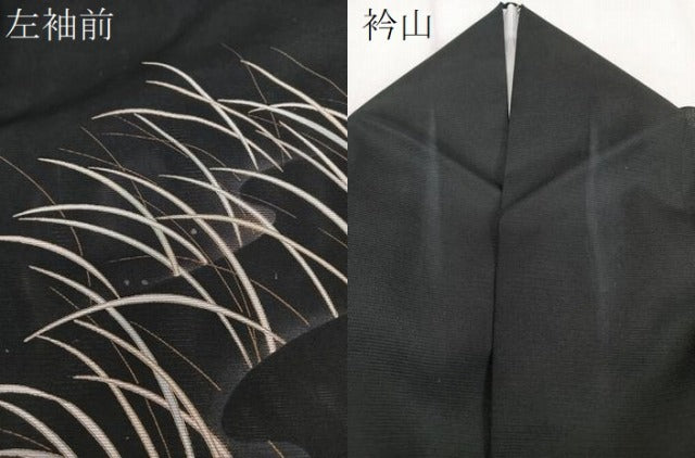 平和屋着物*夏物 訪問着 絽 流水草文 黒地 金彩 洗える着物 CABI3860xi