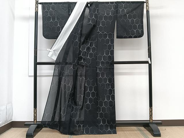 平和屋着物*夏物 小紋 紗 亀甲文 洗える着物 CABI3861xi