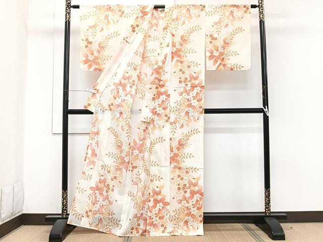 平和屋着物*夏物 小紋 絽 草花文 洗える着物 CABI3862xi