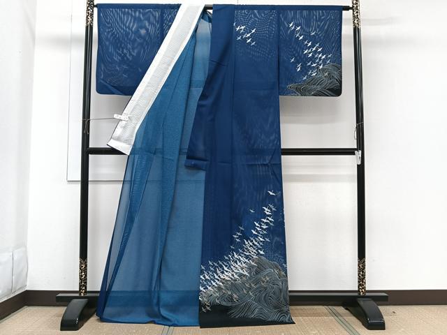平和屋着物*夏物 訪問着 絽 立波飛鶴文 月 金銀彩 洗える着物 CABI3864xi