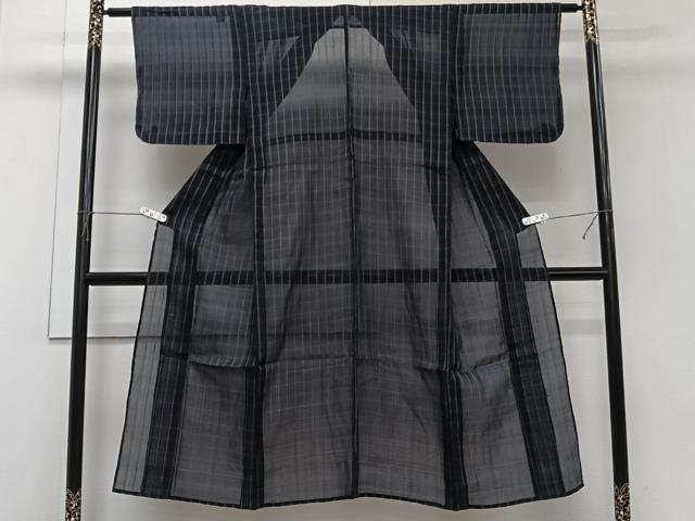 平和屋着物*夏物 お召 紗 格子 正絹 逸品 CABI3867xi