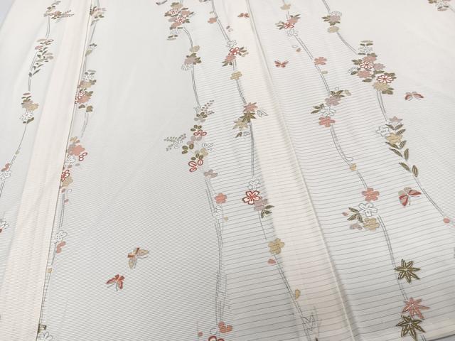 平和屋着物*夏物 小紋 絽 花蝶文 銀彩 正絹 逸品 CABI3875xi