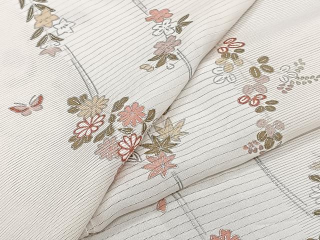 平和屋着物*夏物 小紋 絽 花蝶文 銀彩 正絹 逸品 CABI3875xi