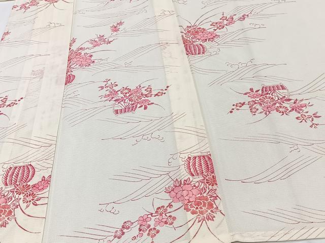 平和屋着物*夏物 小紋 絽 立波飾花文 洗える着物 CABI3883xi