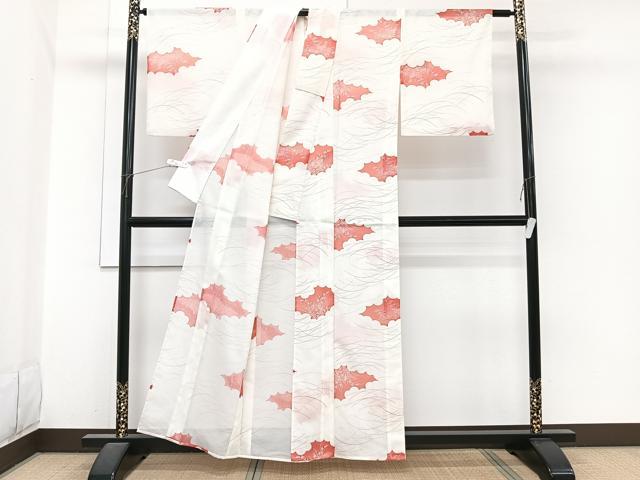 平和屋着物*夏物 小紋 絽 芝草花文 洗える着物 CABI3904xi