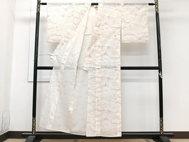 平和屋着物*夏物 小紋 絽 渡橋人物風景文 洗える着物 CABI3907xi