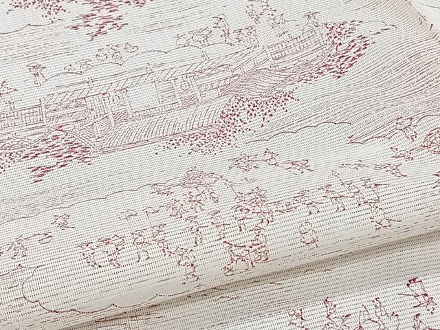 平和屋着物*夏物 小紋 絽 渡橋人物風景文 洗える着物 CABI3907xi