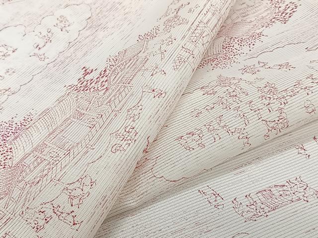 平和屋着物*夏物 小紋 絽 渡橋人物風景文 洗える着物 CABI3907xi